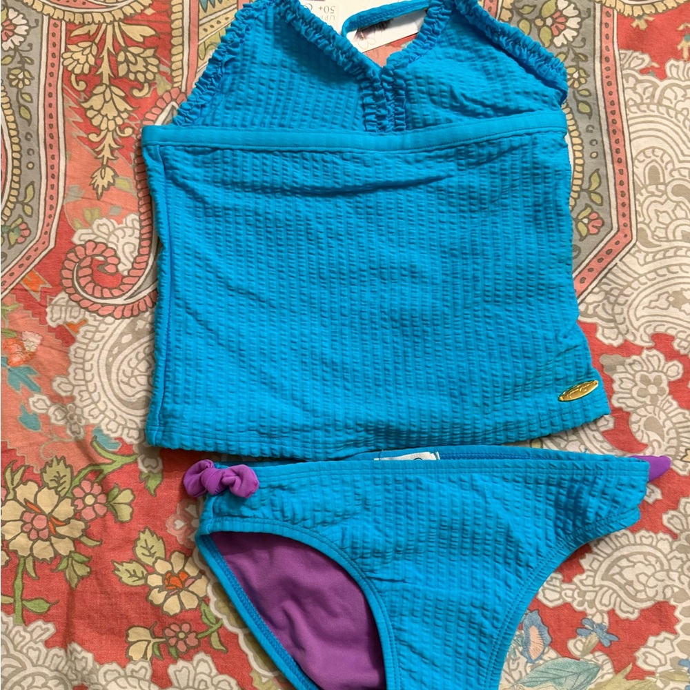 Girls 7 Blue Textured Swimsuit Set NWT 48.00